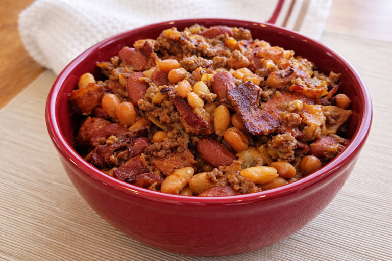 Crockpot Three-Meat Baked Beans